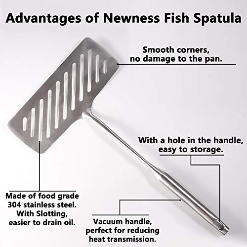 Newness Espátula de pescado, Espátulas de 304 Cocina Acero Inoxidable [Resistente al óxido, Forraje Integral, Durable], turner de pescado con Mango Ergonómico al Vacío 36.70 cm (14.45 Inches)