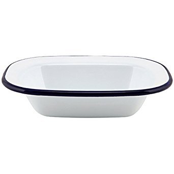 Nextday Catering Equipment Supplies 44018 esmalte rectangular plato para tartas, 18 cm), color blanco/azul