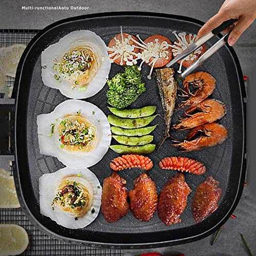 N/H Sartén Cuadrada De Estilo Coreano, Parrilla para Barbacoa Sartén Coreana con Superficie Revestida De Piedra Maifan, Placa Antiadherente Sin Humo para Barbacoa Interior Y Exterior, 12 Pulgadas