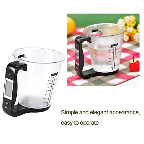 Nicedier-Tech Kitchen Electronic Measuring Instrument Multi Function Digital Measuring Jug Kitchen Weigh Temperature Volume Cup Scale with Detachable LCD Display Black