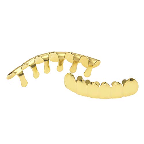 NICEWL Hombres Mujeres Hip Hop Dientes Braces,18K Cobre Oro Plateado Grillz Dientes Decoración Joyería,6 Dientes de Oro Dientes Dental Asador - 6 Superior, 6 Conjunto Inferior,Plata