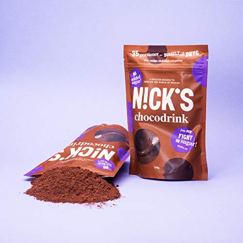 NICKS Chocodrink, Chocolate instantáneo, Cacao en polvo sin azúcar añadido - Más Cacao Más Porciones 250g (35 Porciones)