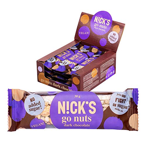 NICKS Go Nuts chocolate negro, Barra de semillas y nueces con chocolate, sin azúcar agregada, sin gluten 12 x 30g