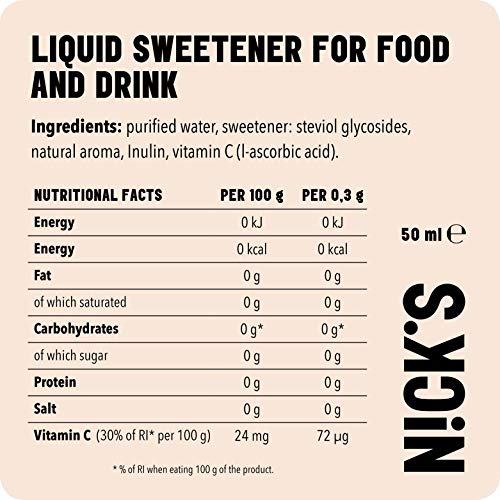 NICKS Stevia Drops, stevia líquida en gotas sin azúcar, cero calorías, edulcorante líquido aromatizado 50 ml (Chocolate)