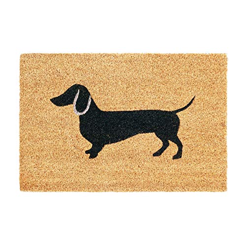 Nicola Spring Antideslizante Puerta Mat - Fibra de Coco Natural de Interior al Aire Libre Bienvenido Mat - 60 x 40 cm - Perro Salchicha