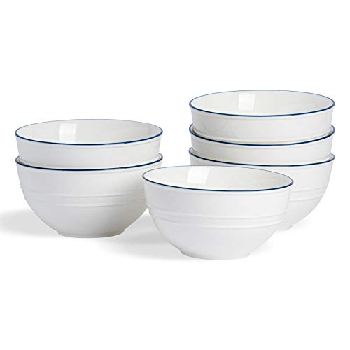 Nicola Spring Bol para Postre y Cereales - Estilo rústico - Blanco/Azul - 15 cm - Pack de 6