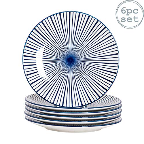 Nicola Spring Plato pequeño - Estampado de Rayas en Blanco y Azul - 19 cm - Pack de 6