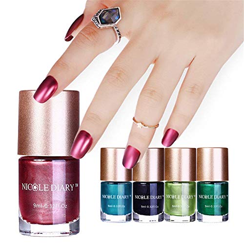 NICOLE DIARY 5 botellas de esmalte de uñas metálico efecto espejo laca Colorido esmalte de uñas de metal brillante esmalte de manicura (5 colores)