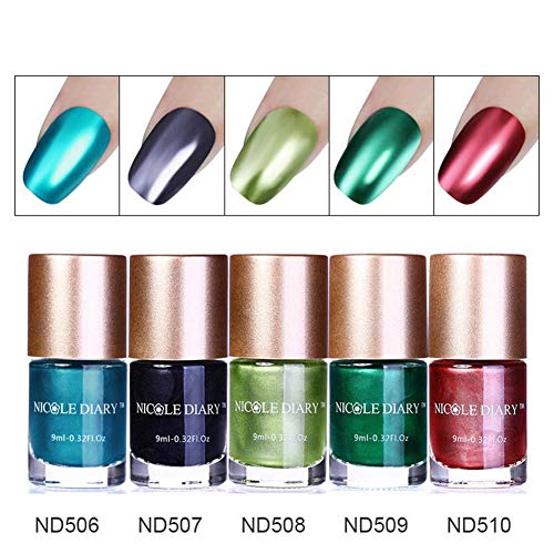 NICOLE DIARY 5 botellas de esmalte de uñas metálico efecto espejo laca Colorido esmalte de uñas de metal brillante esmalte de manicura (5 colores)