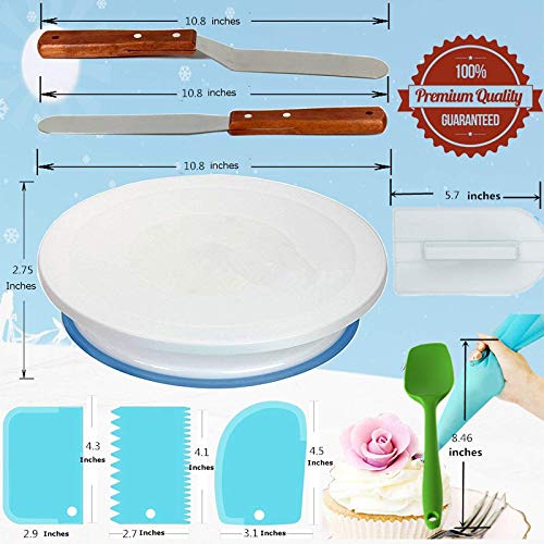 Nifogo Cake Turntable Conjunto, Incluir 1 Plato Giratorio para Tartas, 1 Espátula de Silicona, 3 Espátulas de Plástico para Decoración, 2 Espátula de Acero Inoxidable, 1 Cake Smoother (8PCS)