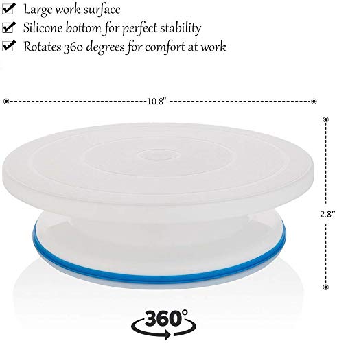 Nifogo Cake Turntable Conjunto, Incluir 1 Plato Giratorio para Tartas, 1 Espátula de Silicona, 3 Espátulas de Plástico para Decoración, 2 Espátula de Acero Inoxidable, 1 Cake Smoother (8PCS)