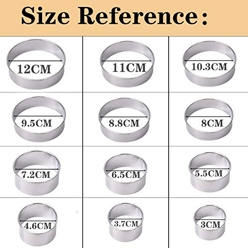 Nifogo Cortapastas Redondo, Cortador de Galletas Redondo, Cortadores Galletas Acero Inoxidable, Moldes para Reposteria Bizcocho Pastel Cookie Fondant Tarta, 12PCS con Caja