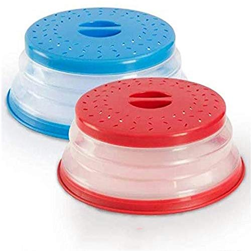 Nifogo Funda Plegable para microondas Plegable Tapa de Salpicaduras de microondas 10,5pulgadas Libre de BPA y no tóxico para Alimentos (Rojo + Azul)