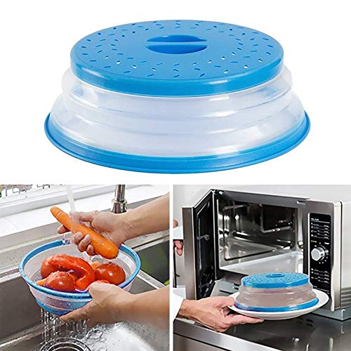 Nifogo Funda Plegable para microondas Plegable Tapa de Salpicaduras de microondas 10,5pulgadas Libre de BPA y no tóxico para Alimentos (Rojo + Azul)