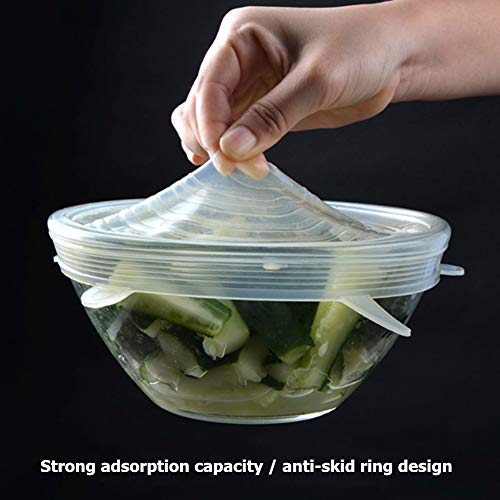 Nifogo Tapas de Silicona elásticas, Tapadera Flexible Extensible, Reutilizable para Proteger los Alimentos, Ajustables para Diferentes tamaños y Formas de recipientes - 6PCS (Blanco)