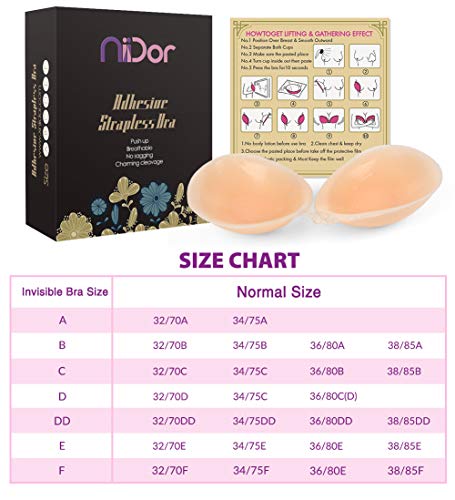 Niidor Sujetador Adhesivo Tirantes Pegajoso Invisible Sujetador Push Up Tapas de niple de Silicona para Vestido sin Espalda-Silicona-C