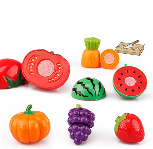 Nikgic 24pcs Corte Juguete Plástico Frutas y Verduras Pizza Juguetes Eeducativos Set - para Niños Desarrollo Educación Alimentos Juguete de Cocina Set Estilo 1