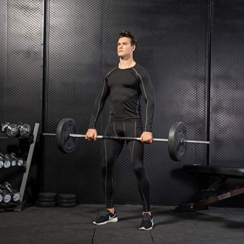 Niksa Mallas Hombre Fitness Leggings Deporte Pantalón Largo de Compresión Negro Gris Negro Large