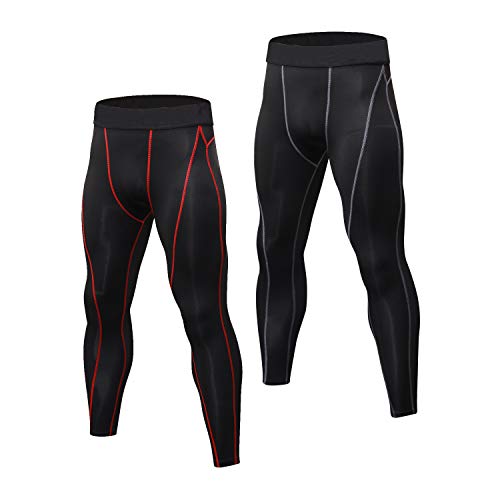 Niksa Mallas Hombre Fitness Leggings Deporte Pantalón Largo de Compresión Negro Gris Negro Large