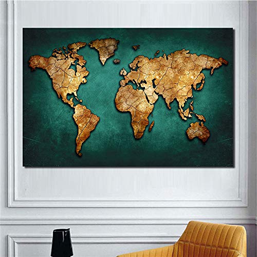 NIMCG Color Art Modern Abstract World Map Poster Color Lienzo Pintura Pared decoración de Oficina Lienzo Imagen Arte casero (sin Marco) A1 20x30CM