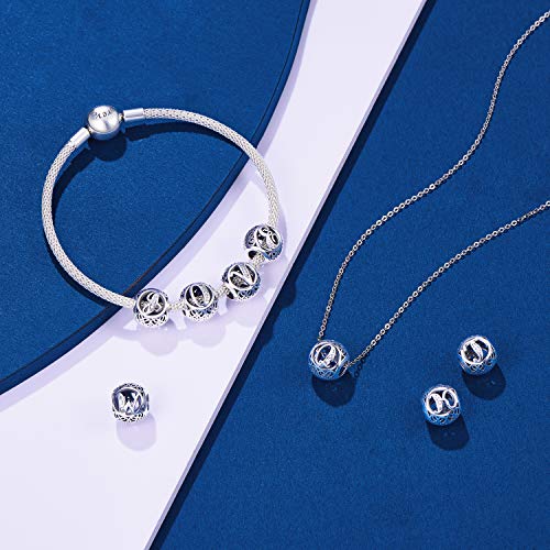 NINGAN Abalorios Charms Colgantes de Alfabeto Cuentas Plata de Ley 925 con Circonita cúbica Transparente Compatible con Pulsera Europeo, Charms de Letra para Mujer Niña (Letra R)