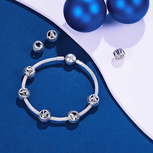 NINGAN Abalorios Charms Colgantes de Alfabeto Cuentas Plata de Ley 925 con Circonita cúbica Transparente Compatible con Pulsera Europeo, Charms de Letra para Mujer Niña (Letra R)