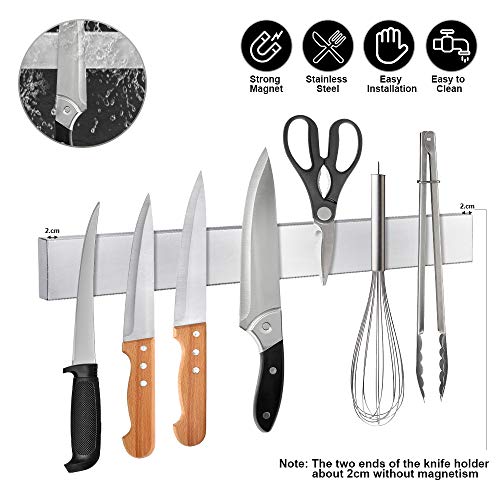 Ninonly Barra Magnética para Cuchillos, 40cm Portacuchillas Magnético de Acero Inoxidable Soporte para Cuchillos de Cocina, Soporte Magnético de Cuchillos, Montaje en Pared con Banda Adhesiva