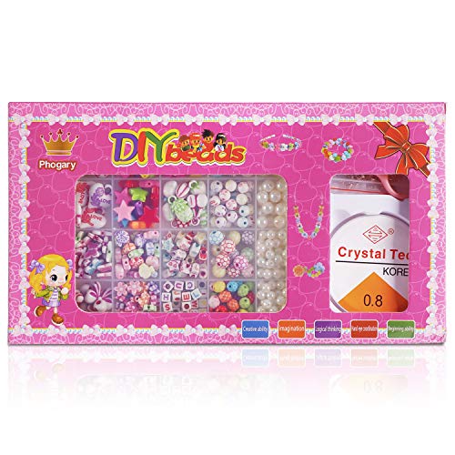 Niños bricolaje conjunto de cuentas (500pcs), Phogary DIY pulseras collares, cuentas para la fabricación de joyas para niños, kit de fabricación de cuentas como kit de regalo para niñas