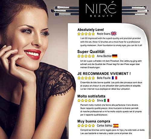 Niré Beauty: Set de brochas para contouring, corregir e iluminar, con esponja Niré Beauty, limpiador de brochas y estuche de brochas