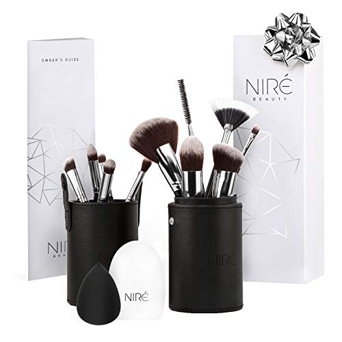 Niré Beauty: Set de brochas para contouring, corregir e iluminar, con esponja Niré Beauty, limpiador de brochas y estuche de brochas