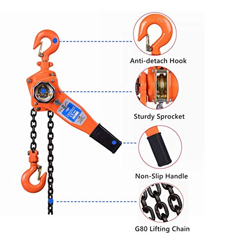 Nisorpa Bloque de Cadena de 0,75 T (750 kg) Capacidad Manual de Mano de Motor Palanca de trinquete Cabrestante para tirar de elevación 6 M Altura de elevación de acero de aleación resistente