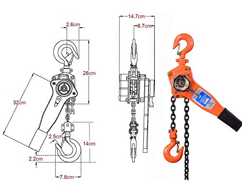 Nisorpa Bloque de Cadena de 0,75 T (750 kg) Capacidad Manual de Mano de Motor Palanca de trinquete Cabrestante para tirar de elevación 6 M Altura de elevación de acero de aleación resistente