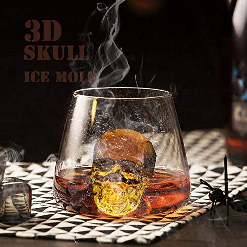 NIUSPK Bandeja de Cubitos de Hielo,Cubo de Cubitos de Hielo 3D Calavera Molde,Bandeja Molde con Tapa, Bandeja de Cubitos de Hielo de Silicona,Hacer Cubitos Hielo para Agua,C¨®CTEL y Otras Bebidas.