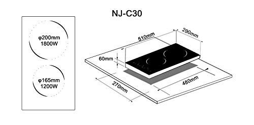 NJ-C30 Cocina vitrocerámica empotrada Cocina eléctrica Temporizador con sensor de 2 zonas
