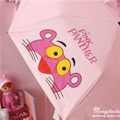 NJSDDB Paraguas Paraguas Plegable Mujeres Princesa Lindo Dulce Manual Sombrilla Soleado Paraguas Lluvioso Animal de Dibujos Animados 3-Plegable 8k Pantera   Rosa-Rosa a Prueba de Viento Anti-UV