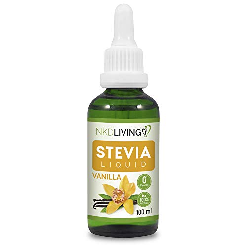 NKD Living Pure Stevia gotas líquidas 100 ml – vainilla – con cuentagotas de vidrio