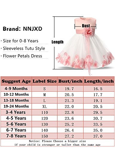 NNJXD Girl Flower Petal Bowknot Bautizo Vestido de Fiesta de la Dama de Honor de la Boda Talla (150) 7-8 años Rosa