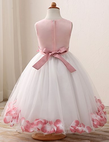 NNJXD Girl Flower Petal Bowknot Bautizo Vestido de Fiesta de la Dama de Honor de la Boda Talla (150) 7-8 años Rosa