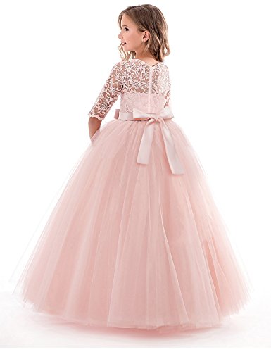 NNJXD, Niñas,reunión muy concurrida, bordado, baile de graduación, vestido, princesa, vestido de novia tamaño（130） 7-8 años Rosa