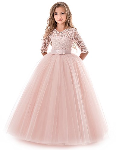 NNJXD, Niñas,reunión muy concurrida, bordado, baile de graduación, vestido, princesa, vestido de novia tamaño（130） 7-8 años Rosa