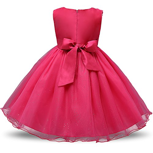 NNJXD Vestido de Fiesta de Princesa con Encaje de Flor de 3D sin Mangas para Niñas Talla(90) 12-18 Meses Rose