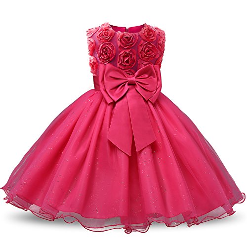 NNJXD Vestido de Fiesta de Princesa con Encaje de Flor de 3D sin Mangas para Niñas Talla(90) 12-18 Meses Rose