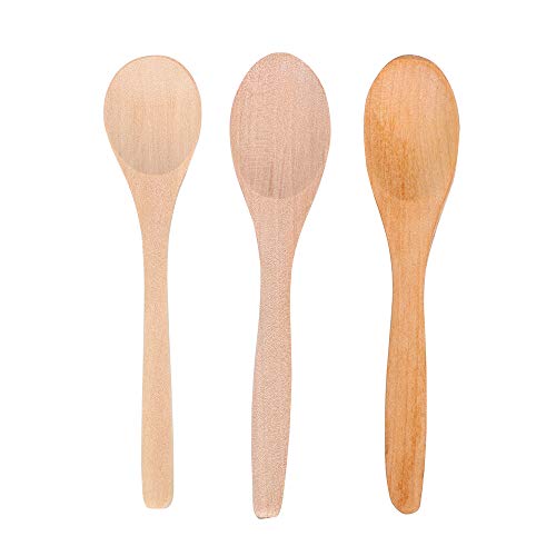 NNMNBV - Cucharas de bambú ecológicas para café, helado, cocina, utensilios de cocina, cuchara pequeña de madera, Without paint Round