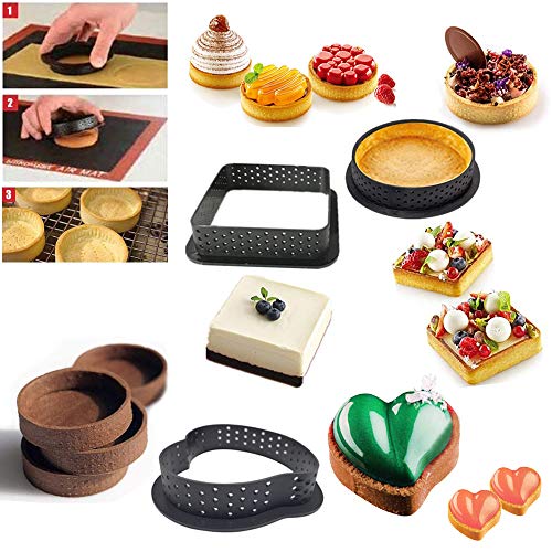 N\O 3 Piezas Molde Aro Redondo Perforado,Molde de Mousse Anillo de Tarta de Postre francés Pastel de Plástica, Mousse Circle Cutter Herramienta de decoración Postre(Círculo Cuadrado Forma de corazón)