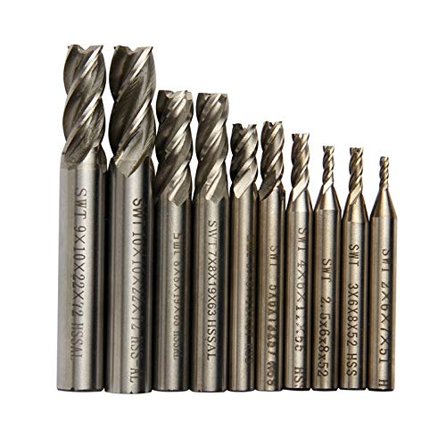 NO LOGO XW-XIDAO, 10pcs / Set HSS Extremo del carburo Molino 4 Cuchillas CNC Herramientas Diámetro 2-10mm Flauta Fresa Router bit bit fresadora CNC Drill (Size : 2mm-10mm 10pcs/Set)