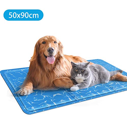 Nobleza – Alfombrilla refrescante para Mascotas Grandes. Auto refrigerante No tóxico. Ideal para para Perros, Gatos en Verano. 90 * 50 cm, Color Azul, L