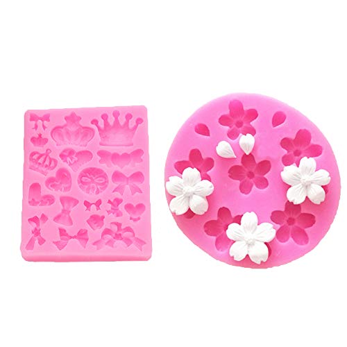 NOBRAND 2 Pack Silicone Fondant Cake Molds Moldes de Silicona, Caramelo de Chocolate Fondant Cake Decoration Fondant Mold Silicone Baking Cake para Dulces, Cubitos de Hielo