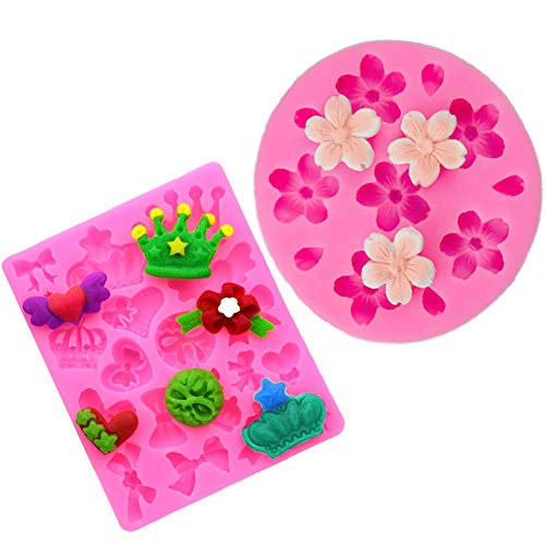 NOBRAND 2 Pack Silicone Fondant Cake Molds Moldes de Silicona, Caramelo de Chocolate Fondant Cake Decoration Fondant Mold Silicone Baking Cake para Dulces, Cubitos de Hielo