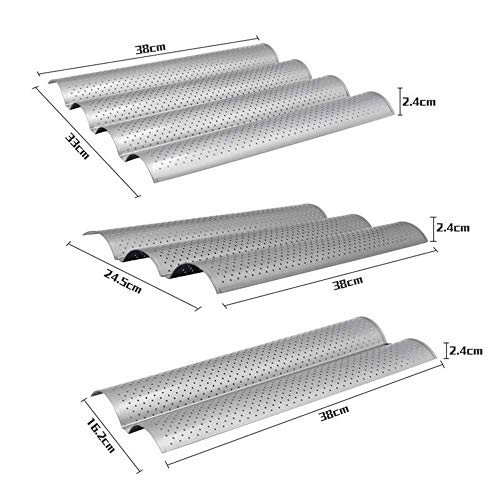 No/Brand Molde para Hornear Pan francés Perforado Antiadherente, Molde para tostar, tostadora, Pan, Bandeja de Acero Plateado con Ondas Cloche