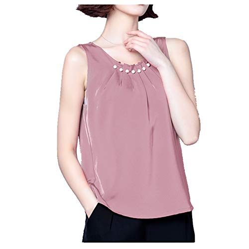 NOBRAND Nueva Blusa de seda de satén para mujer con tirantes de seda sin mangas Rosa rosa XXXXL